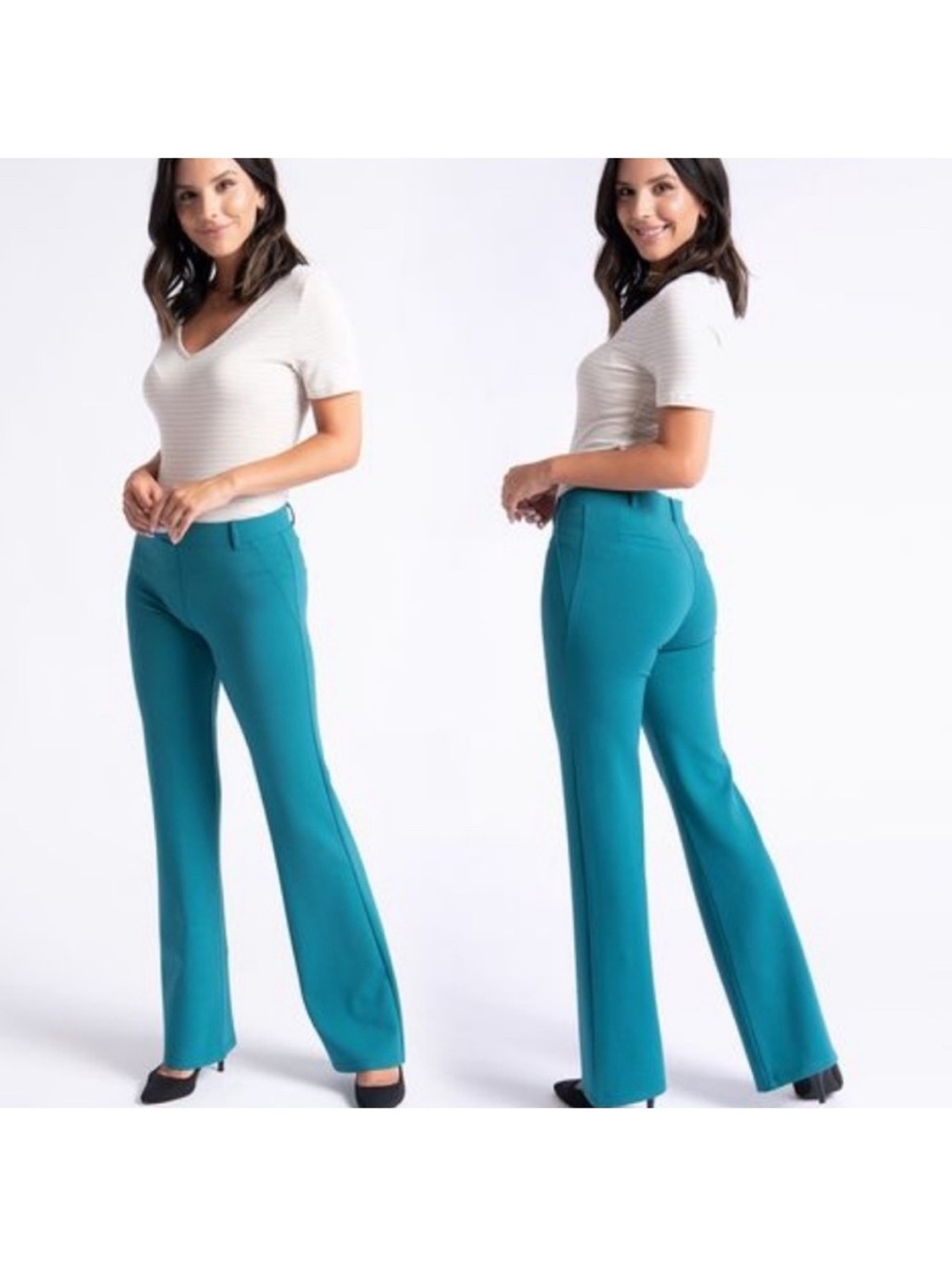 Betabrand Teal Boot-Cut Ponte Pants
